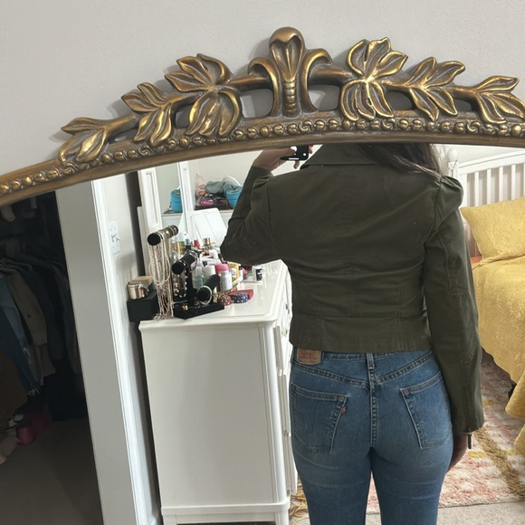 Y2K Juicy Couture Jacket M Military Cropped Button Front Zip Collar Army Green - Picture 4 of 14